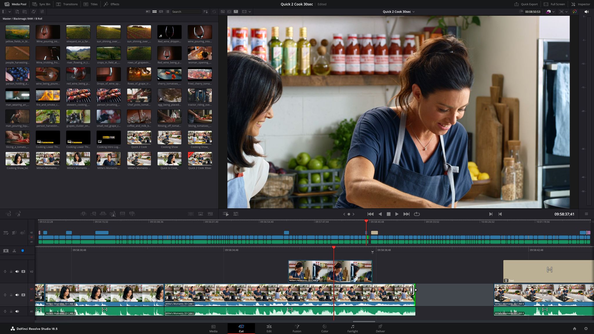 DaVinci Resolve im Cut-Modus: Die Profi-Software liegt derzeit in Version 18 vor.