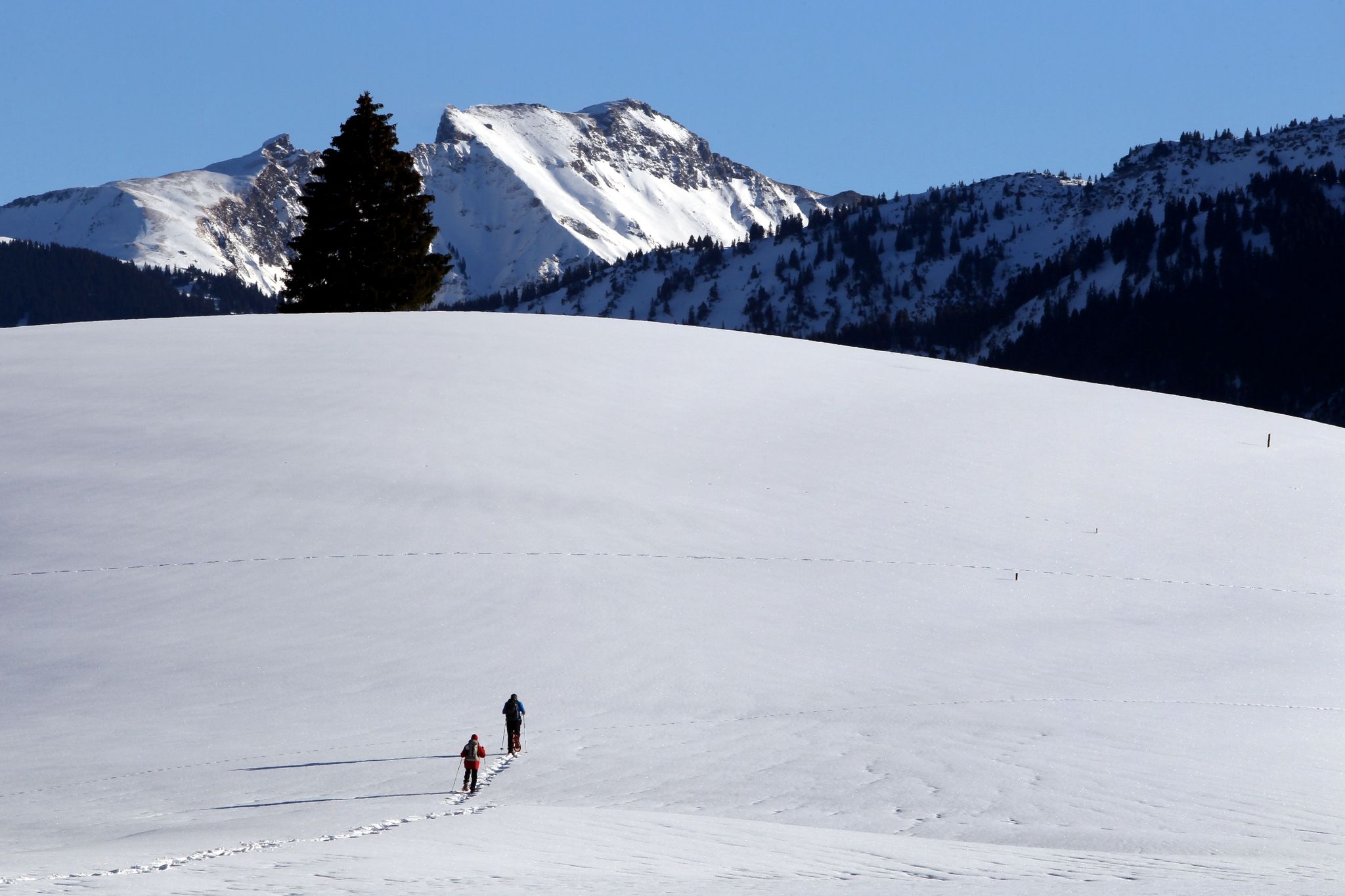 Je mehr Kilo man samt der Ausrüstung auf die Waage bringt, desto größer sollte der Schneeschuh sein.