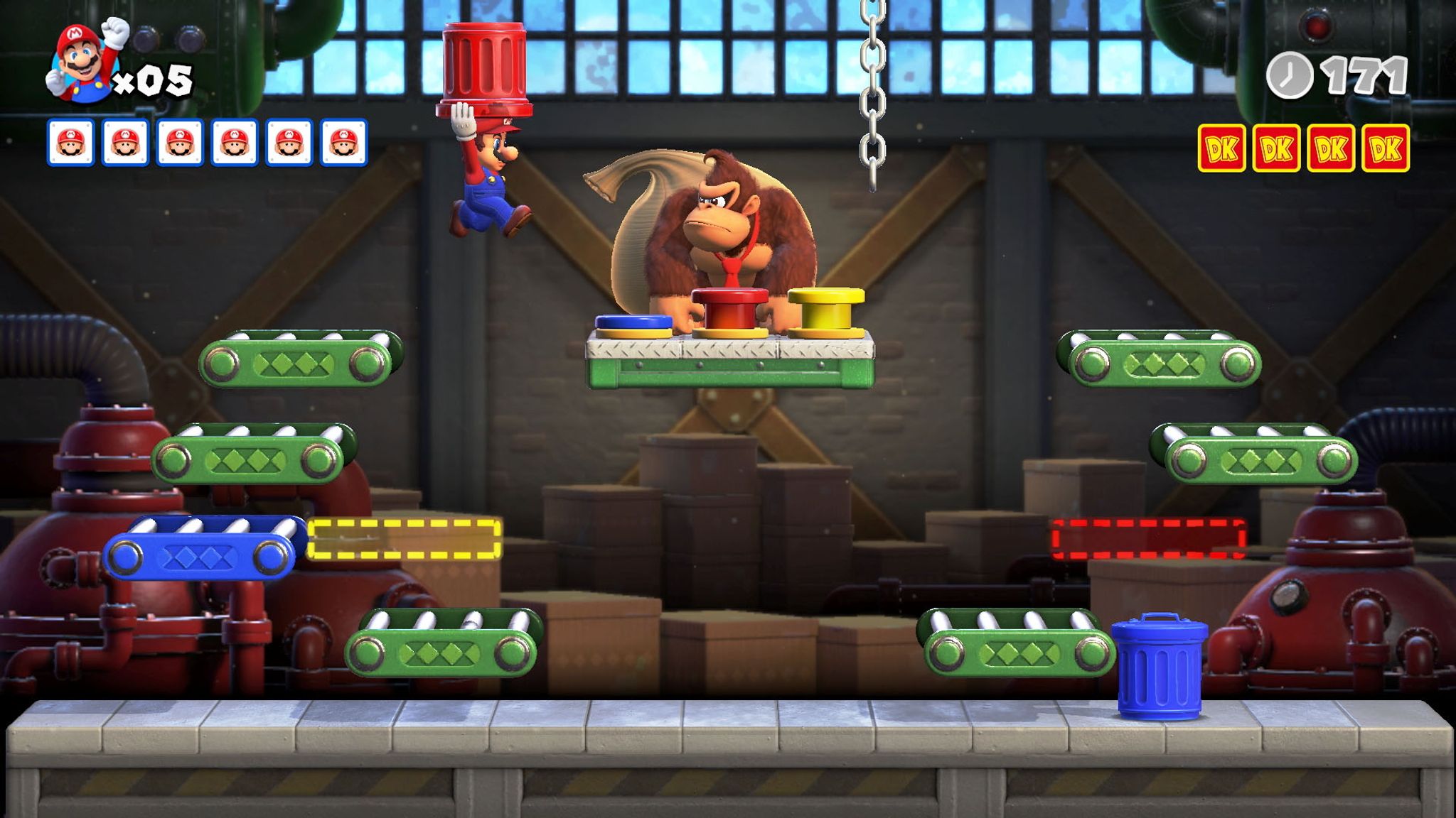 Rollentausch: Hier geht Mario mit einer Tonne auf Donkey Kong los.