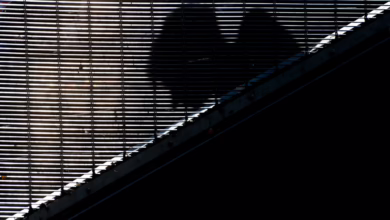 Der Schatten Eines Mannes Ist Auf Eine Wand Projiziert