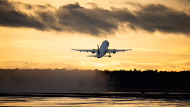 Flugzeug Startet Am Flughafen Frankfurt/main