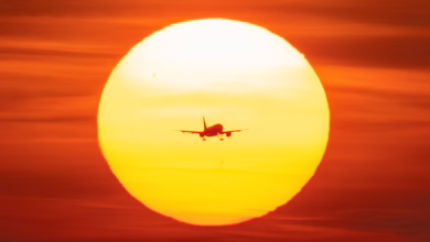 Ein Flugzeug Vor Untergehender Sonne