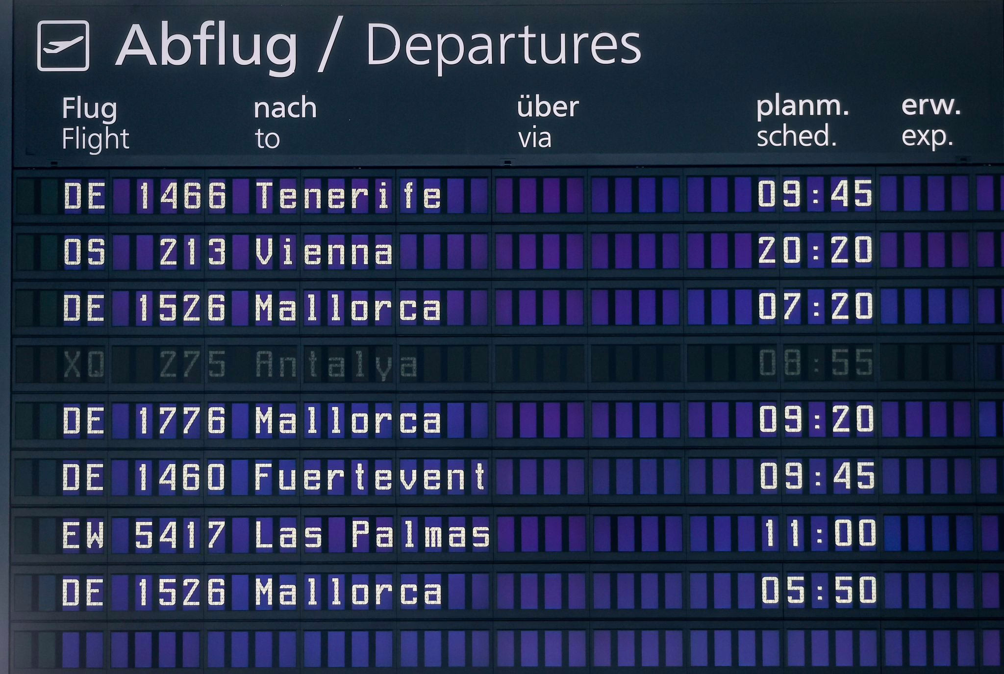 Flugziele Auf Einer Anzeigentafel