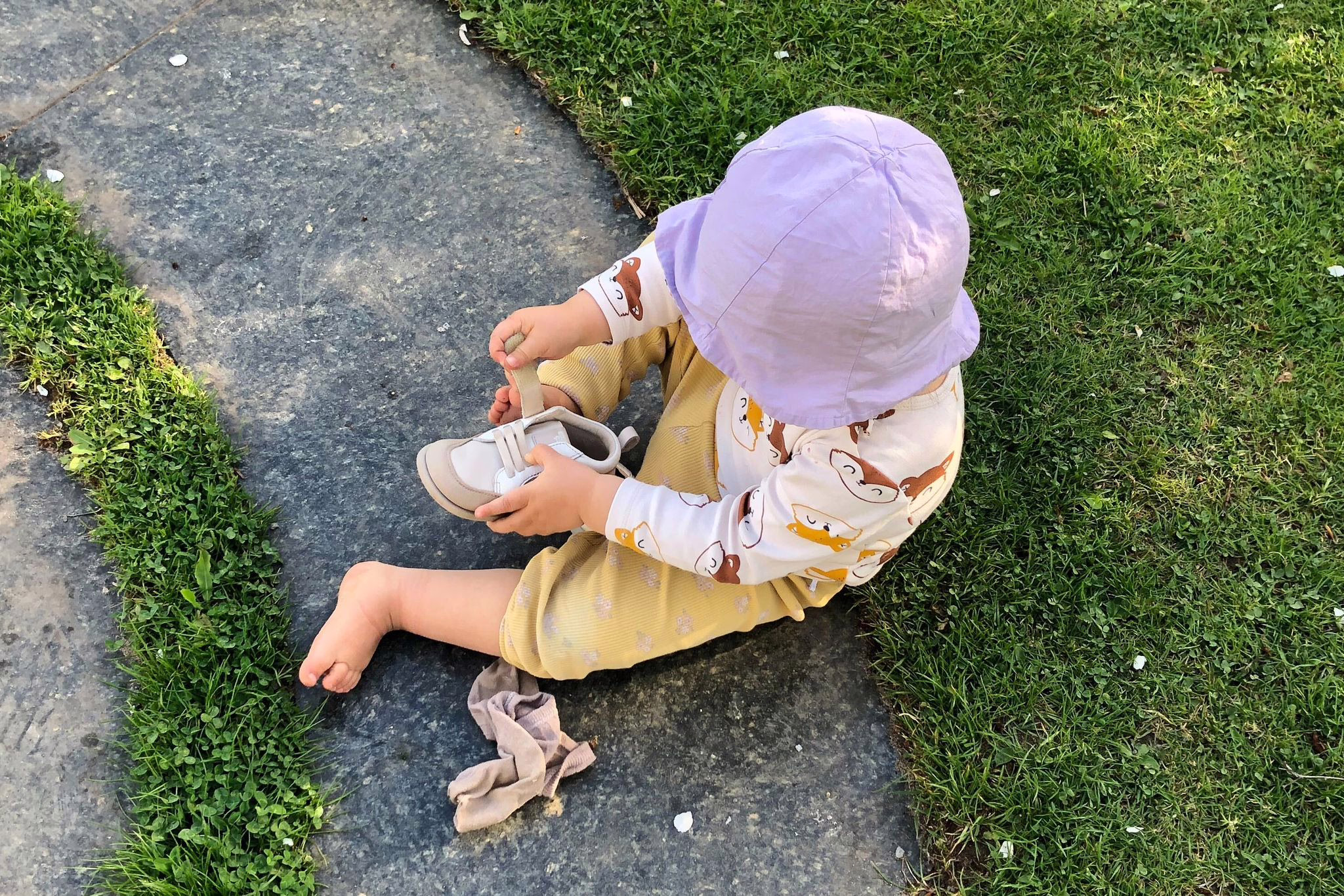 Kleinkind Zieht Sich Einen Schuh An