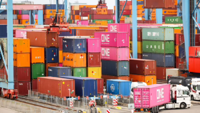 Container Am Containerterminal Im Hafen Hamburg