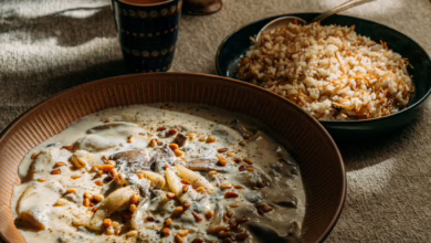 Veganes Shakriyeh Mit Pilzen Und Sojajoghurt