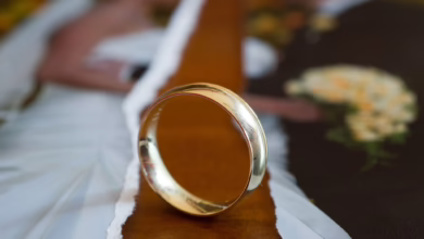 Ehering Liegt Neben Einem Zerrissenem Hochzeitsfoto