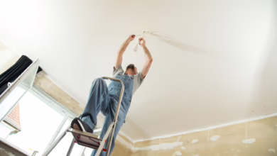 Mann Montiert Eine Deckenleuchte