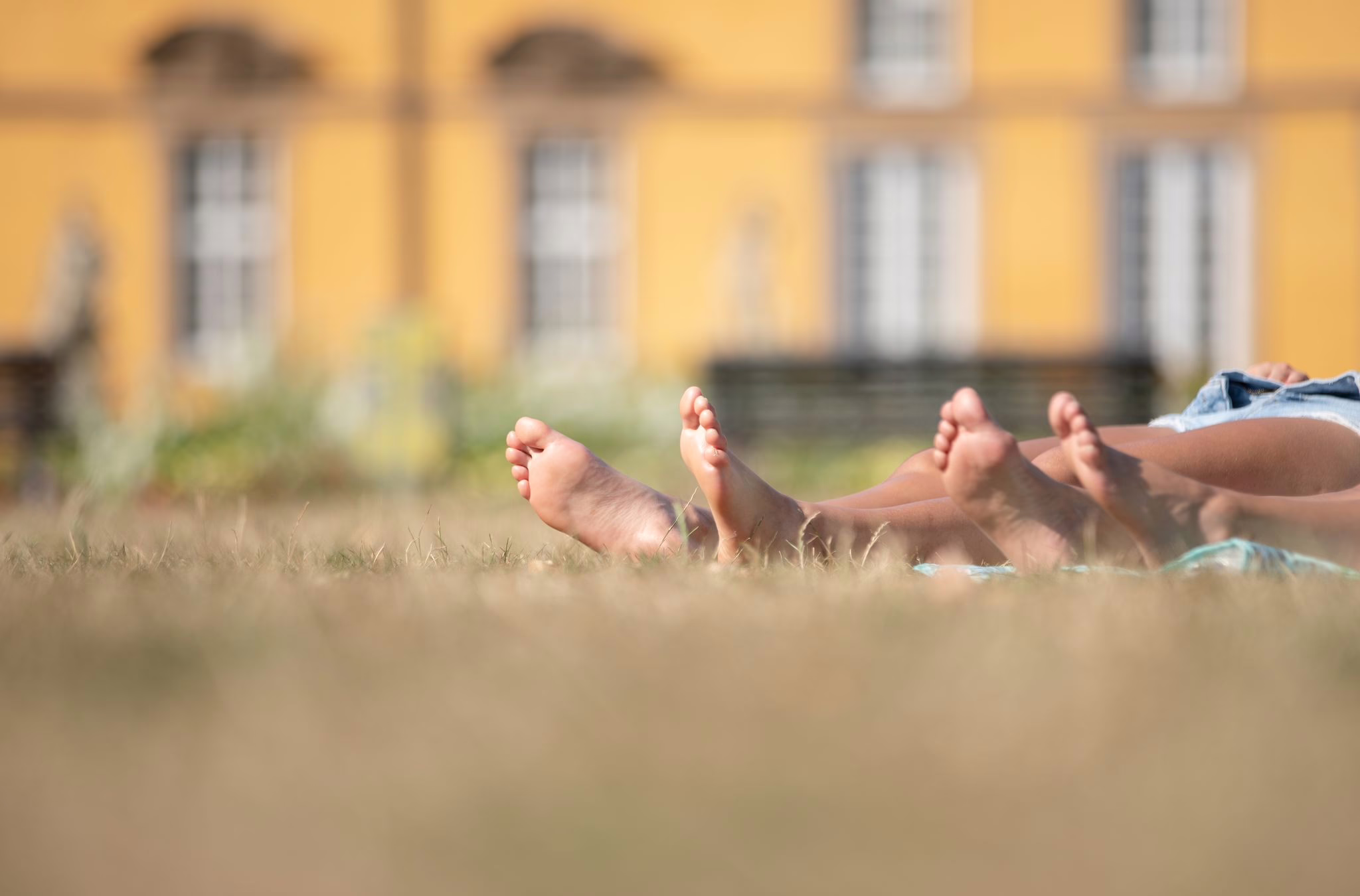 Die Nackten Füße Zweier Frauen In Einem Park