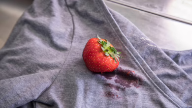 Eine Erdbeere Liegt Auf Einem T Shirt