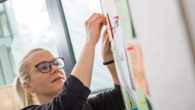 Junge Frau Arbeitet An Einem Flipchart