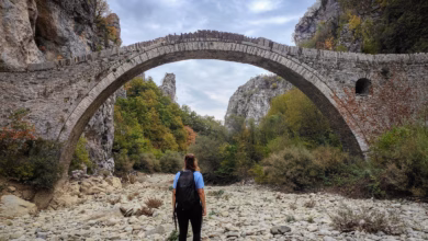Eine Frau Steht Vor Der Kokkorou Brücke