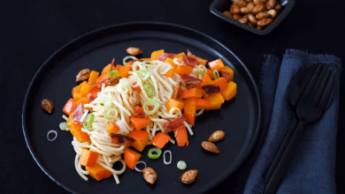 Spaghetti mit kürbis und bacon