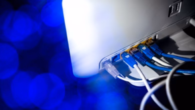 Netzwerkkabel (lan kabel) stecken in einem router